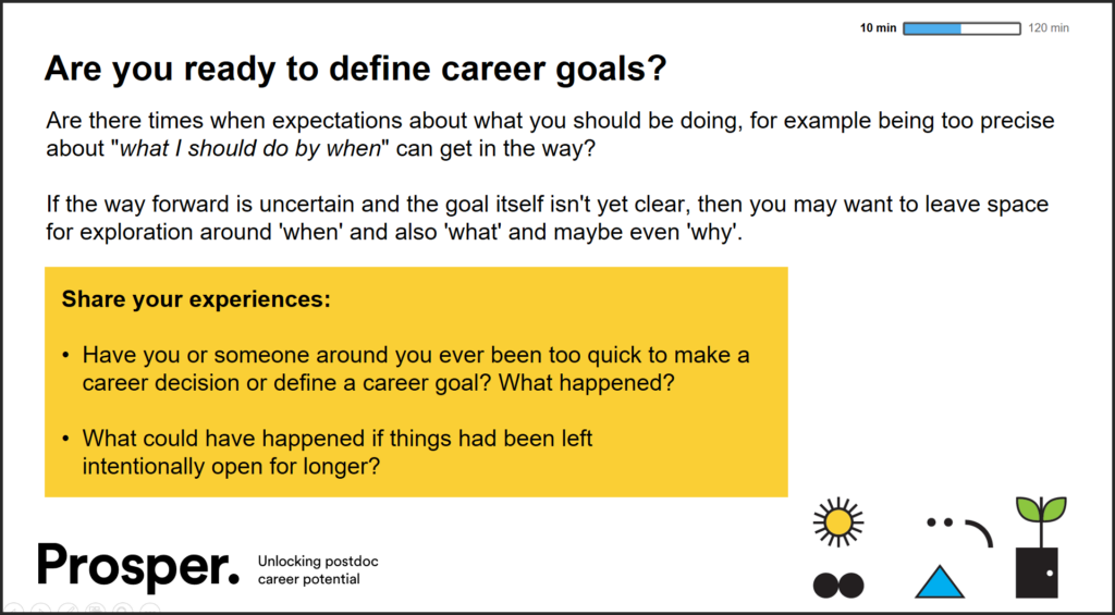 Screenshot showing text: 'Are you ready to define your career goals?'