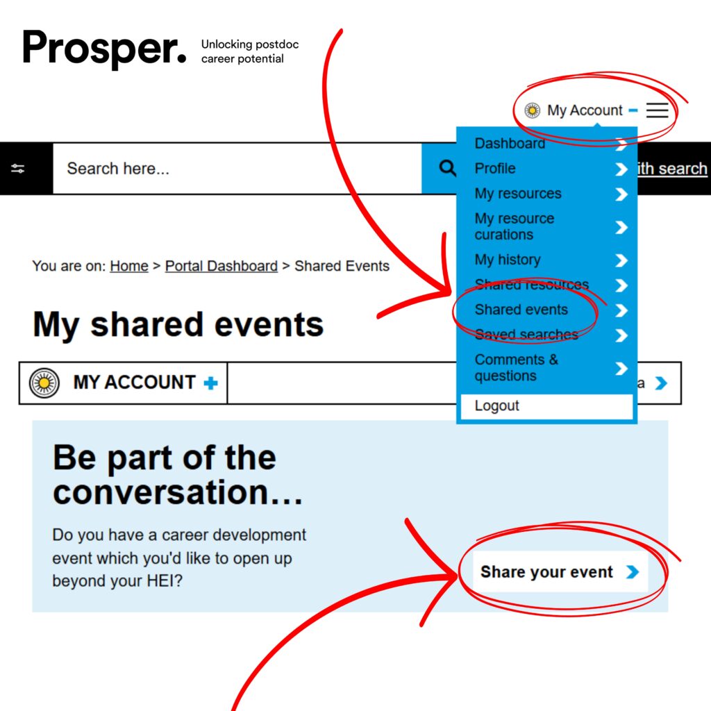 An image with a screenshot from the Portal institutional dashboard, showing the functionality to upload events to the events calendar.